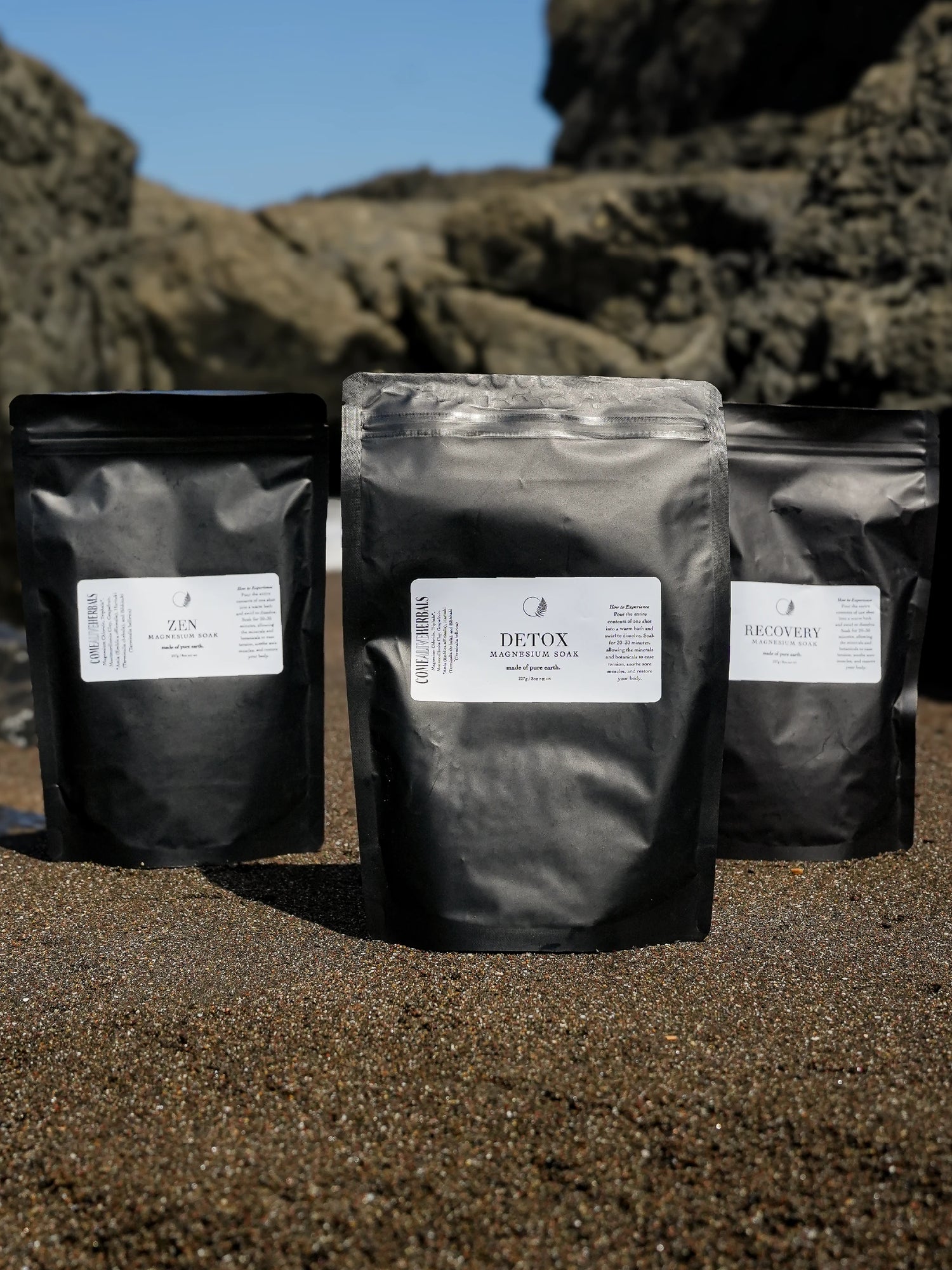 Come Alive Herbals Zen Magnesium Soak 8oz – relaxing magnesium bath soak for stress relief and muscle recovery in resealable bag